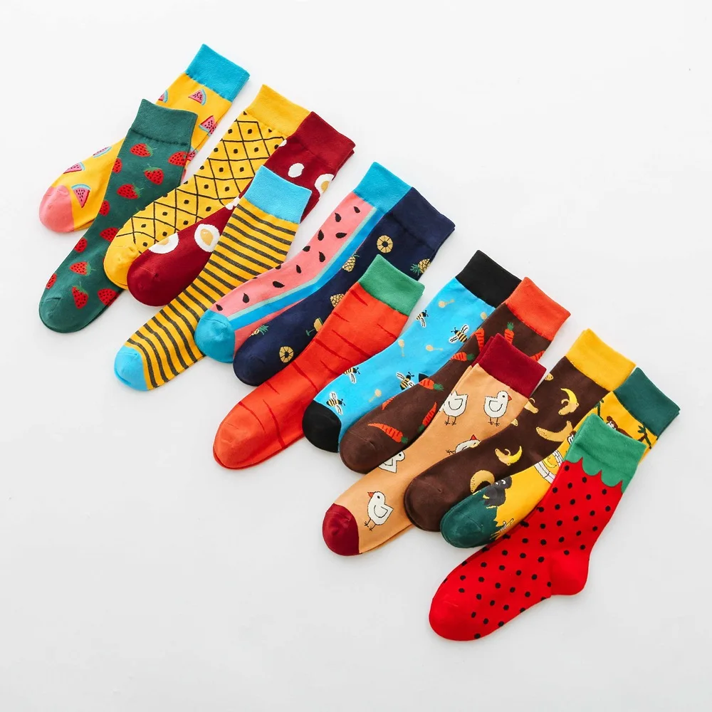

Fashion Harajuku Style Fun Watermelon Banana Burger Food Socks Happy Monkey Chick Bee Animal Woman Long Socks Cute Woman Socks