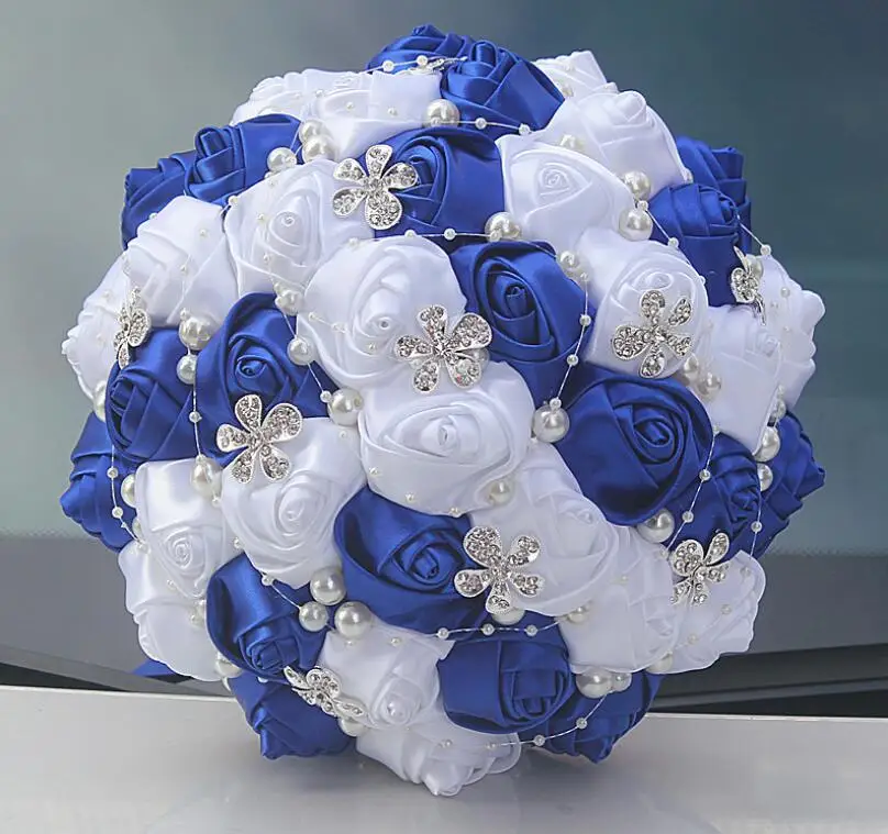 sapphire white Holding Flower Wedding Bouquet Silk Rose Foam Brooch Bridal Corsages Car Home Decor - Цвет: sapphire white