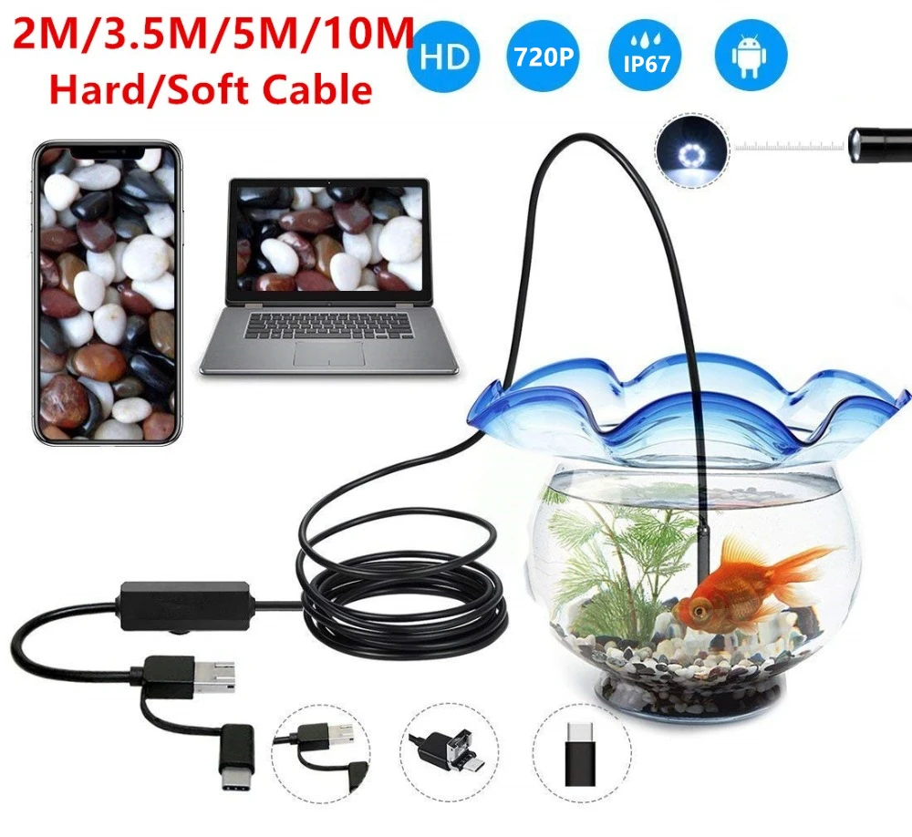 USB эндоскоп 8 мм [3 в 1] бороскоп 2 мегапикселя CMOS HD змеиная Водонепроницаемая камера