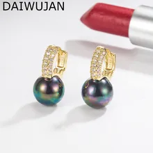 

925 Silver Colorful Black Pearl Studs Small Hoop Earrings for Women Exquisite Zircon Natural Purple Pearl Huggies Accessories