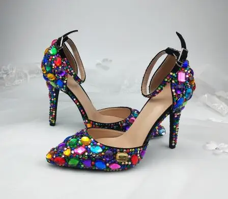 10cm sandals Женские свадебные туфли с сумочкой в комплекте; Разноцветные туфли на платформе и высоком каблуке со стразами; женские вечерние модельные туфли; женские туфли-лодочки - Цвет: 10cm sandals