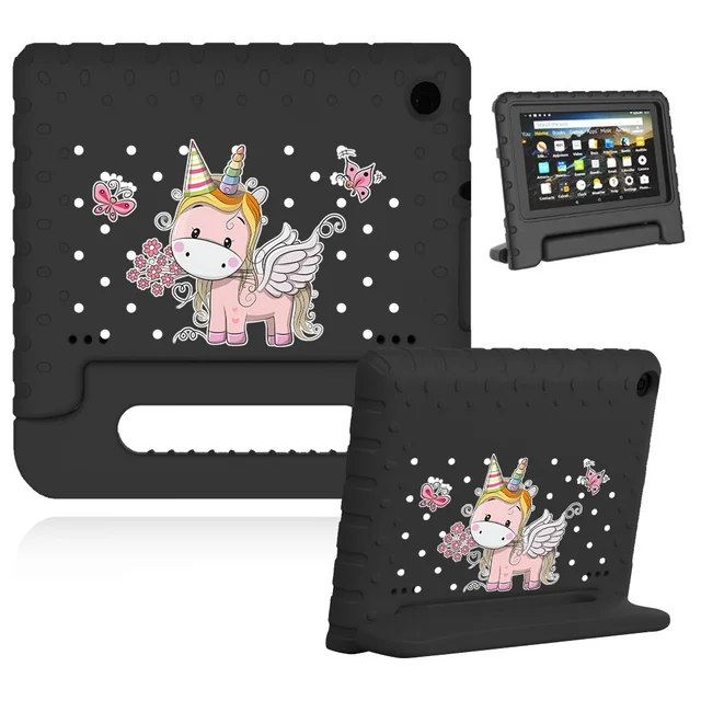 Cute Cartoon Kids Cover for Fire 7 (5th 7th 9th Gen)/HD 8 Tablet Handle Stand Funda Case for Fire HD 8 Plus (10th Gen 2020) 5.black case-pink cu