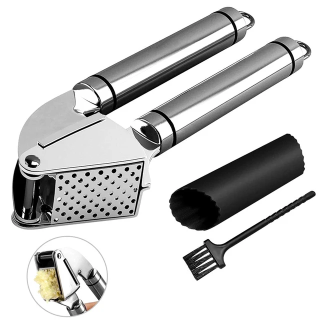 Garlic Press Stainless Steel Mincer And Crusher With Silicone Roller  Peeler. Rust Proof, Easy Squeeze, Dishwasher Safe, Easy Clean