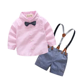 

Summer CHILDREN'S Suit Multi-color BOY'S Slub Cotton Shirt Suspender Shorts Two-Piece Set Stall Supply of Goods