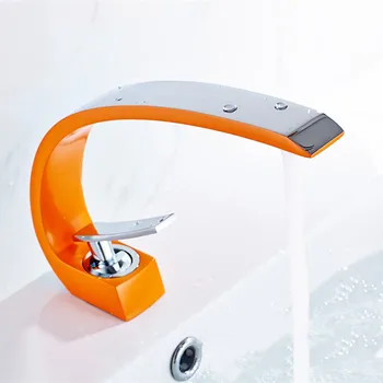 

Chaowalmai New Bath Basin Faucet Brass Bathroom Faucets Orange Faucet Basin Mixer Tap Hot Cold Water Sink Tap Lavatory Water Tap