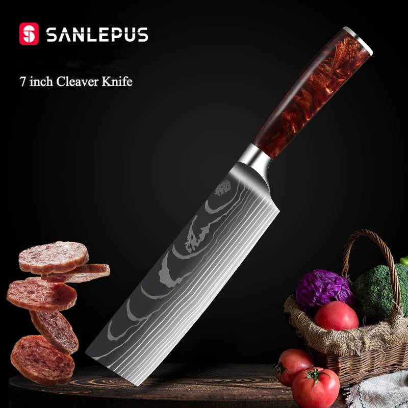 SANLEPUS кухонный нож мясницкий 7 дюймов поварские ножи лазерный дамасский узор
