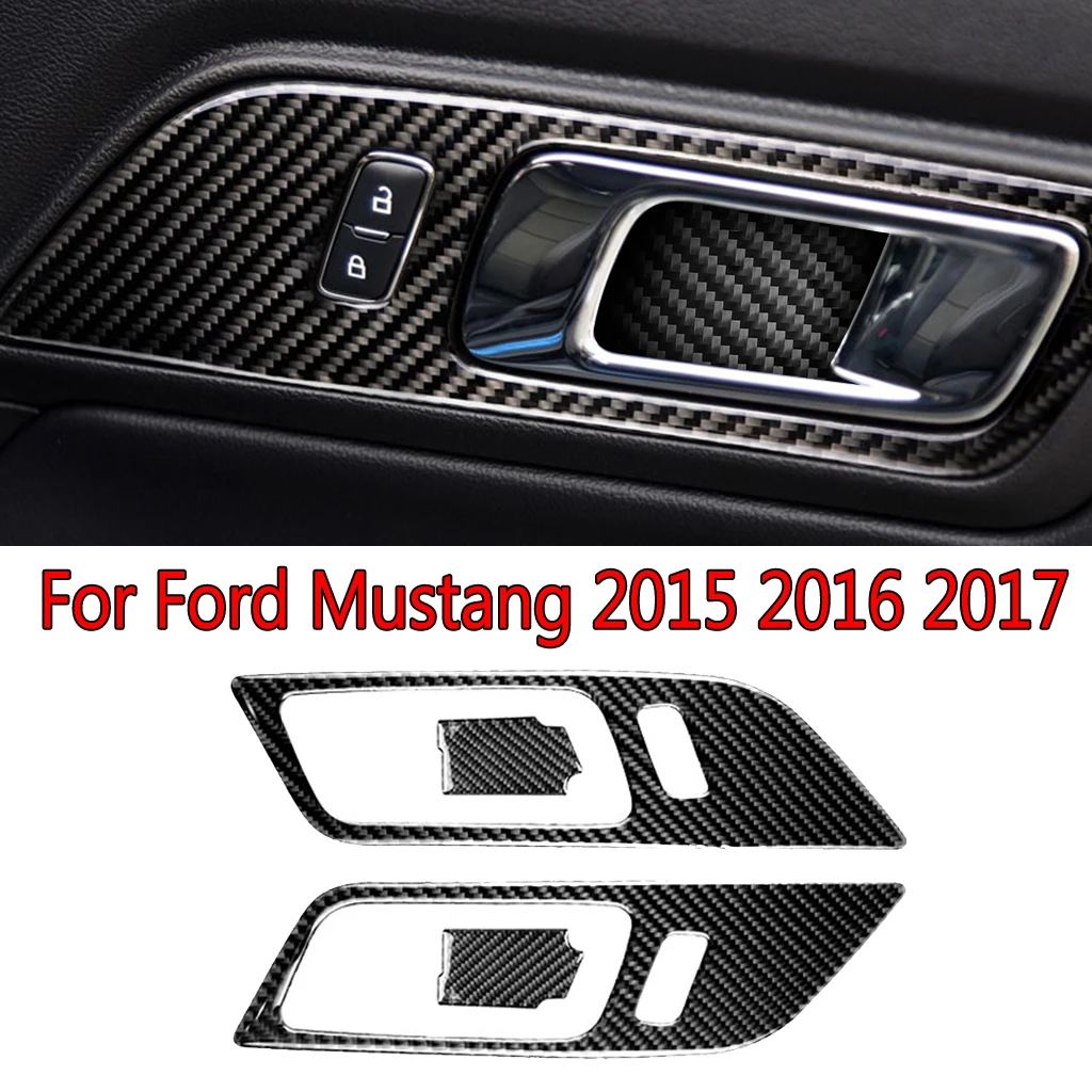 4 шт. Автомобильная внутренняя дверная ручка чаша крышка отделка для Ford Mustang- углеродное волокно черная Автомобильная дверная ручка Чаша декор крышка