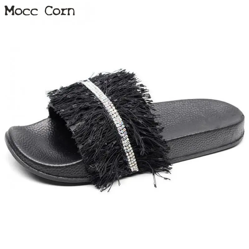 

Women Slide Summer Beach Slippers Flip Flops Peep Toe Sandals Crystal Tassel Platform Thick Bottom Flip Flops Lady Zapatos Mujer