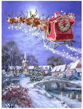 

Winter Embroidery Mosaic Craft Deer Carriage Diamond Painting Kits Crystal Picture Wall Paper Rhinestone Drawing Christmas Gift