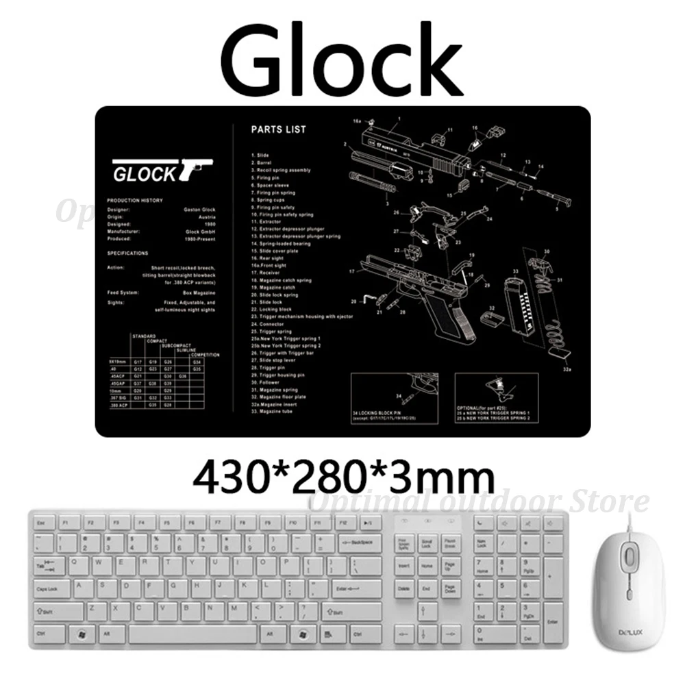 Glock TOtrait пистолет очистки резиновый коврик с частей схема и инструкции многофункциональный коврик для мыши для AK47/AR15/SIG P220 P226/Glock - Цвет: Glock