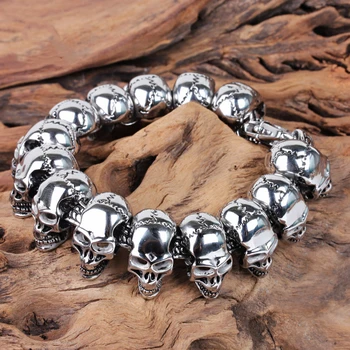 

Skull Charm Men's Hand Bracelet Stainless Steel Punk Skeleton Male Wrap Metal Bracelet Bangle European Punk Jewelry 2020