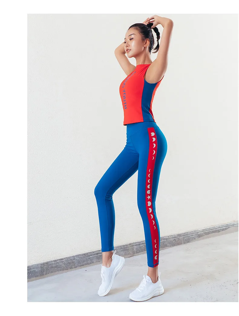 Women Yoga Set Sports Suits 2PCS Fitness Gym Clothing Workout Sets Sport Vest+Slim High waist Yoga Pants stitching sports Sets