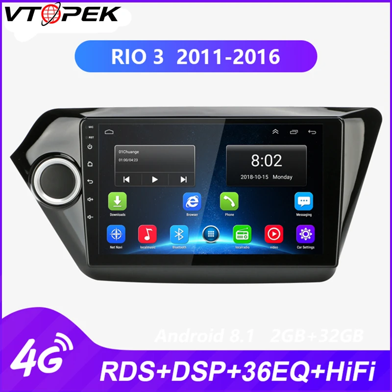 Vtopek Android автомобильный стерео GPS Радио dvd плеер радио для KIA RIO 3 2011 2016 FM AM 4G сеть WIFI RDS