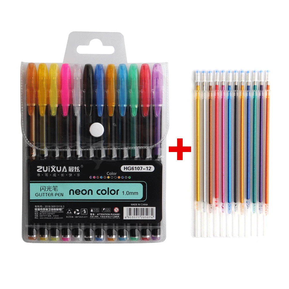 12/24Set Gel Pens gel pens color pen set colored pens gel pen refills Set Glitter Gel Pen Colors Refills For Adult Coloring Books Journals Drawing Doodling Art Markers For School