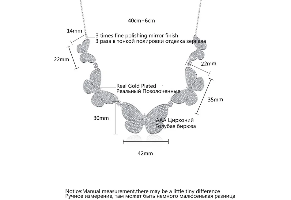 LUOTEEMI, новинка, винтажное ювелирное изделие, 5 шт., подвеска в виде бабочки с длинной цепочкой, ожерелье с микро-покрытием, крошечные фианиты, кристалл, нежная бижутерия