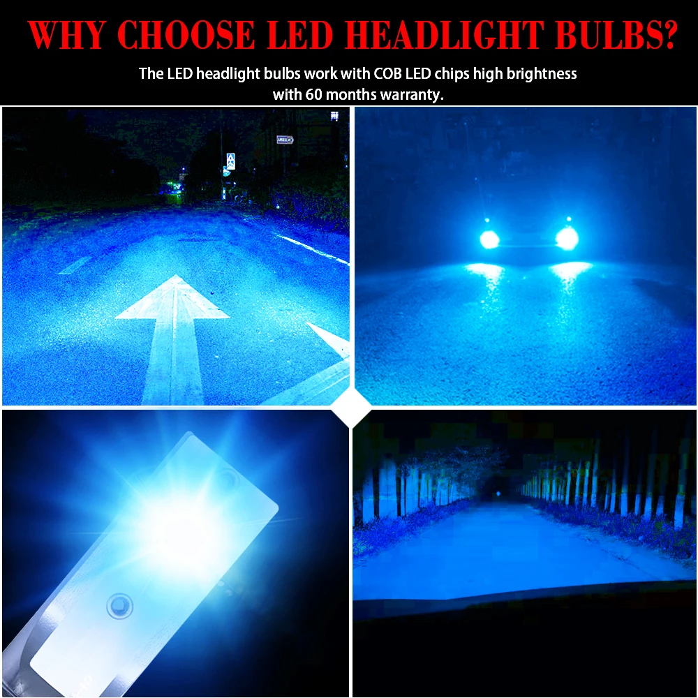 Super Car LED Headlight 3000K 6000K 8000K LEDH1 H3 H4 H7 H8 H9 H11 9005 9006 12000lm/pair Auto Lamp LED H7 Bulbs