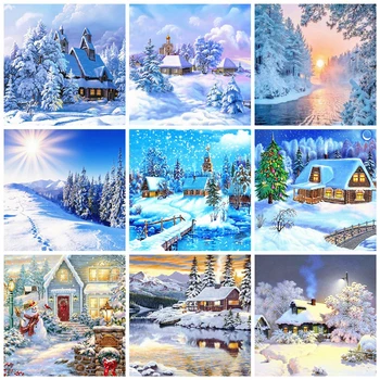 

HUACAN 5D Diamond Painting Snow Scene Cross Stitch Full Drill Square Diamond Art Embroidery House Home Decoration