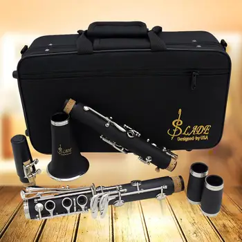 

ABS 17-Key Clarinet Bb Flat Soprano Binocular Clarinet with Cork Grease Cleaning Cloth Gloves 10 Reeds Screwdriver Reed Case