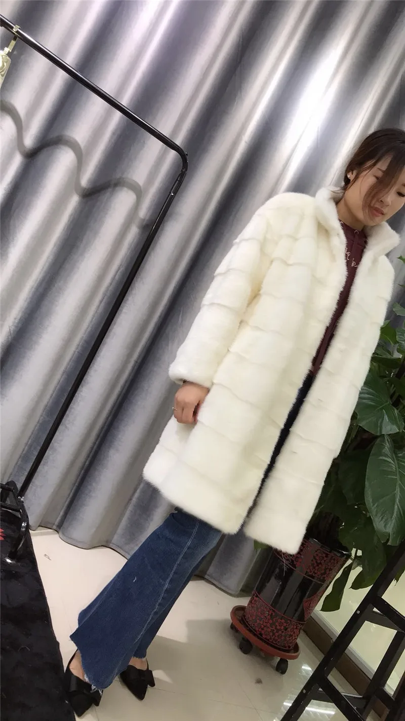 BFFUR Women's Real Mink Fur Coat Long Natural Full Pelt Genuine Mink Fur Coats Winter Warm Women Luxury Fur Jacket Outwear