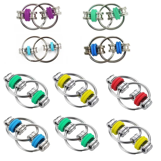 Flippy Chain Fidget Toy Metal Puzzle Chain Keychain Key Ring Anti Stress Toys Bike Chain Autism Gyro Kids Adults Decompression 1