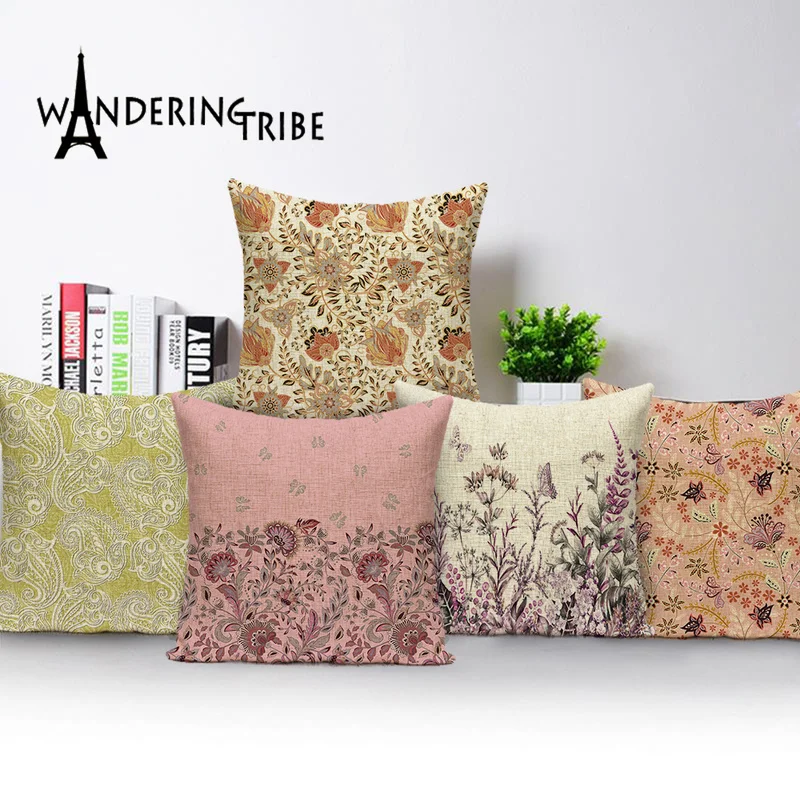

Farmhouse Home Floral Throw Pillow Case Plant Jungle Cushion Cover Flower 45X45 Plant Home Decor Sofa Car Pillows Covers Cojin