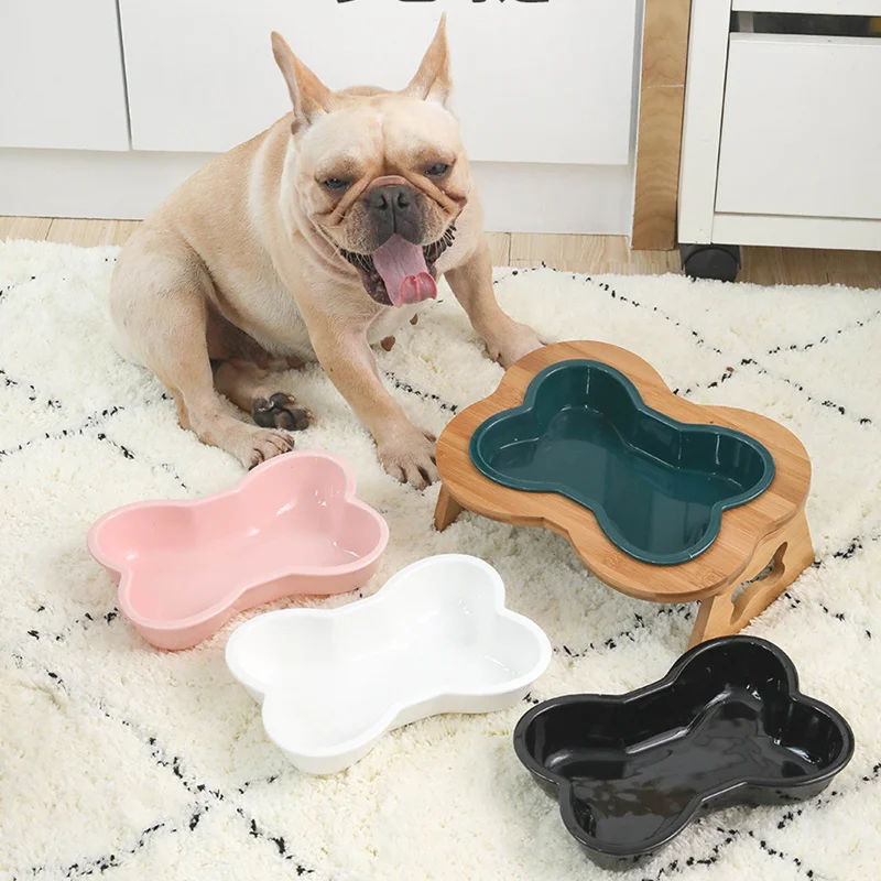 

Fashion High-end Pet Bowl Various Bone Patterns Bamboo Frame Ceramic Bowl Feeding and Drinking Bowls for Dog and Cat