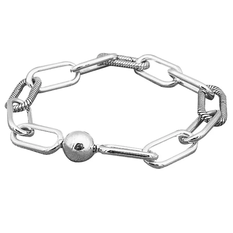 

New 925 Sterling Silver Bracelet Me Link Snake Chain Pattern Circular Clasp Bracelets Bangle Fit Women Bead Charm Diy Jewelry