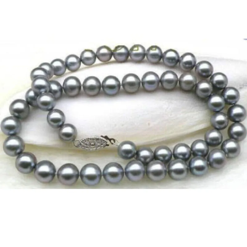 

VERY SURPRISING 10-11MM SOUTH SEA GRAY PEARL NECKLACE 925silver WHITE GOLD jj