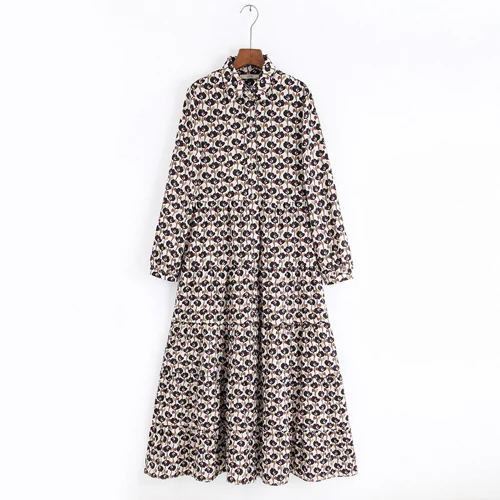 FLORAL PRINT ZA женское ACTUMN модное платье миди с принтом платье с длинным рукавом Цветочные платья для девочек XS S M L - Цвет: FLORAL PRINT