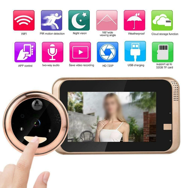 

Smart Doorbell Wireless Wifi Peephole Video Security HD Infrared Night Vision Support Smart Phone APP PIR Motion Detection