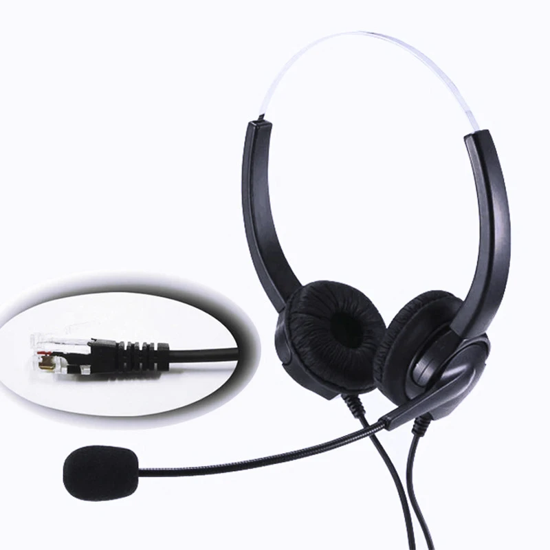 4 Pin RJ9 Hands Free Call Center Noise Cancelling Corded Binaural Headset Headphone with Mic for Desk Telephone