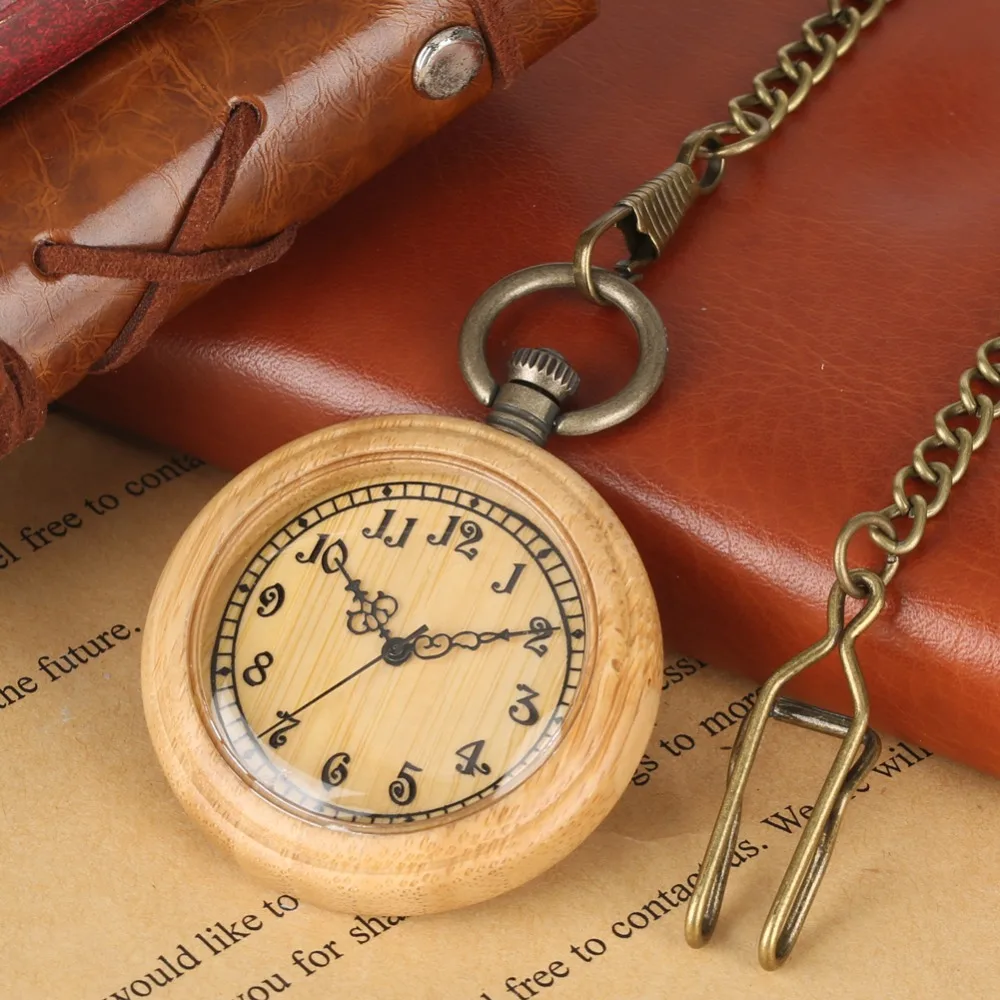 Деревянные карманные часы для мужчин кварцевые Подвесные часы для женщин толстая цепь кулон часы светящиеся указатели
