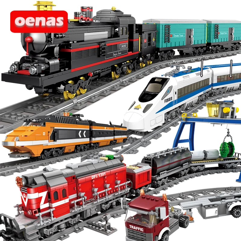 

Battery Powered Electric Assemble High-Speed City Train Rail track DIY Compatible LegoIN Building Block bricks kid kits toy gift