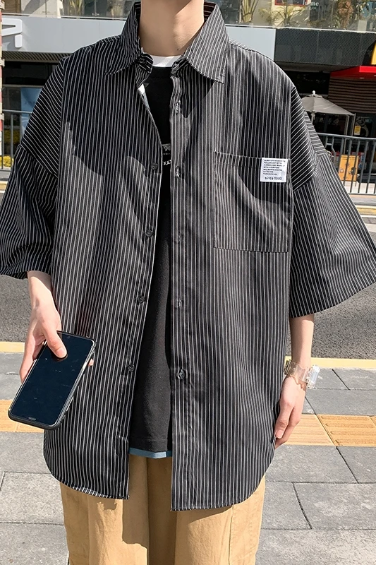 Trendy and handsome spring and summer five point shirt men's summer loose Casual Short Sleeve shirt men's coat streetwear 2021