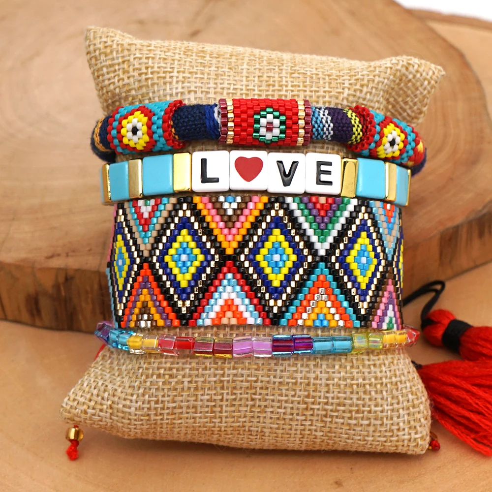 Go2boho браслет с эмалевой плиткой, браслеты, Boho Chic MIYUKI, ювелирные изделия, радужные браслеты, Mujer Moda, Женские Ювелирные изделия с кисточкой ручной работы