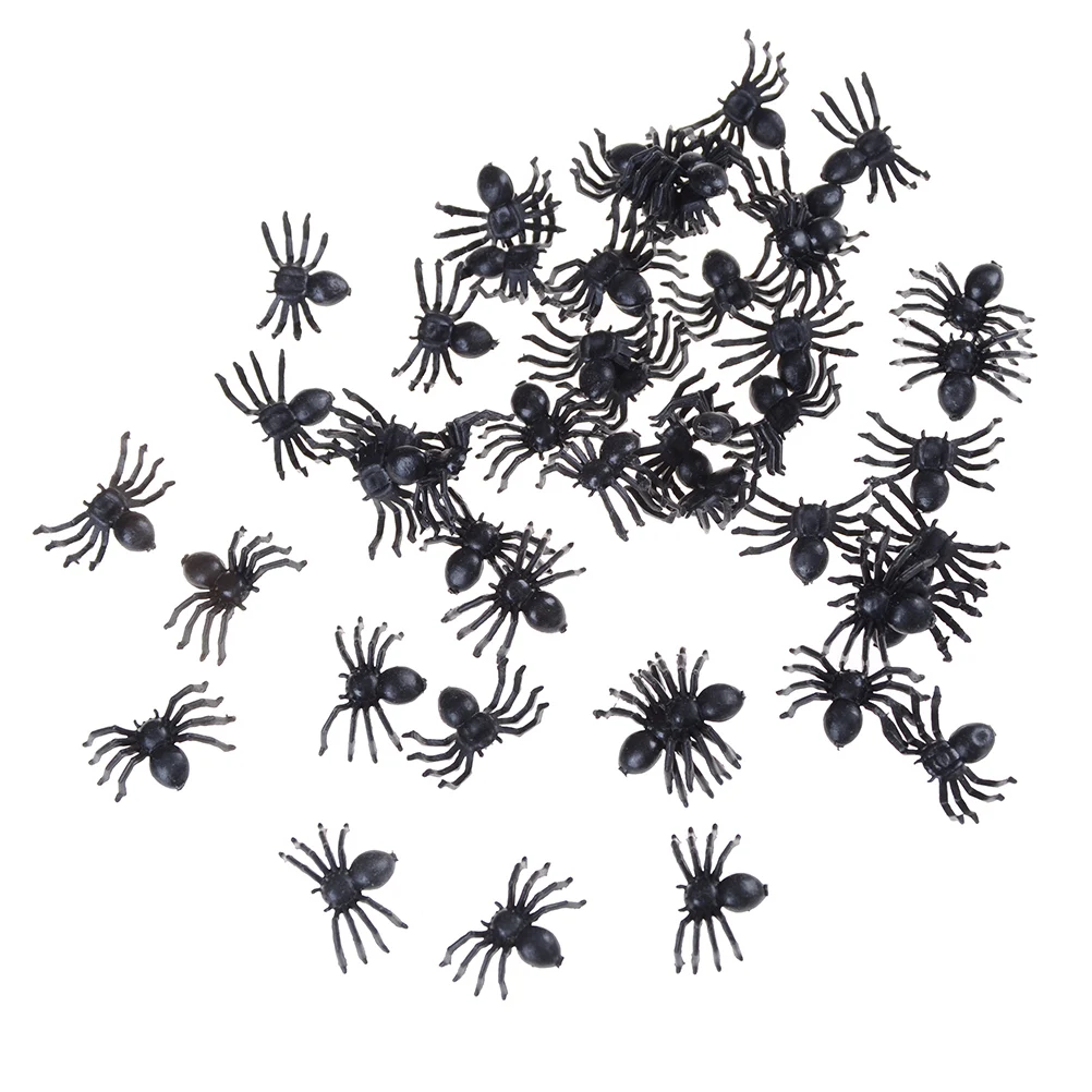 

50 pcs 2cm Small Black Plastic Fake Spider Toys Halloween Decorative Spiders Novelty Funny Joke Prank Realistic Props