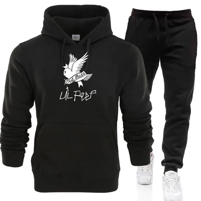 

2 Piece Set Mens Tracksuits Lil Peep Print Long Sleeve Hoodies And Long Sweatpants 2019 Autumn Winter Fashion Men Jogger Suits
