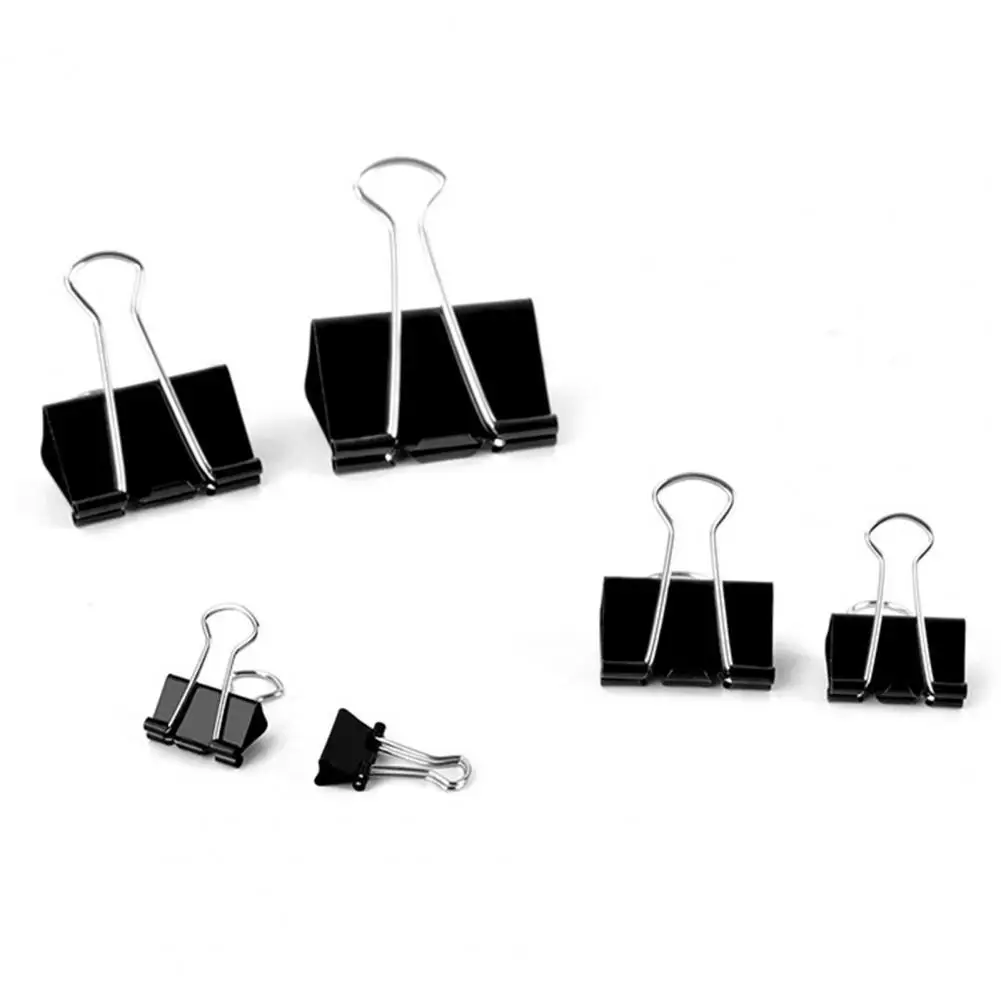 

12/24/48/40/60Pcs Multiple 15mm/19mm/25mm/32mm/41mm/51mm Paper Clamps Black Documents Clips High Strength for Students