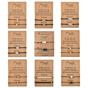 

Bead Round Charm Bracelets One for You One for Me Handmade Black String Braiding 2020 Couple Bracelet for Men Women Message Card