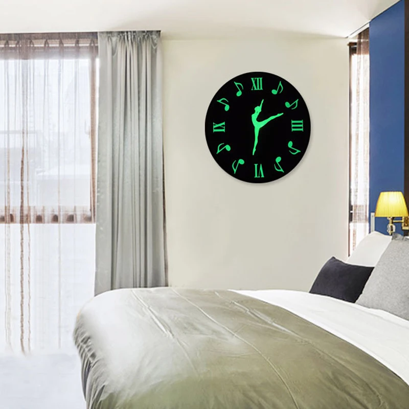 12 дюймов 30 см Светящиеся Настенные часы красивые танцевальные заметки светится в темноте для спальни гостиной Висячие часы украшение для дома