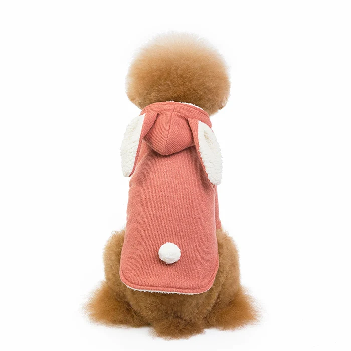 Осенне-зимняя новая милая Одежда для собак, хлопковое пальто с бархатными кроличьими ушками, декоративная теплая куртка, свитер с капюшоном, маленький медиумдог - Цвет: Brick red