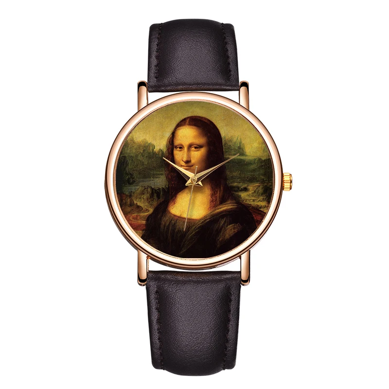 Top Brand Women Creative Watches Mona Lisa Smile Dial Lady Fashion Casual Watch Relojes Leather Strap Quartz Clock Uhren damen