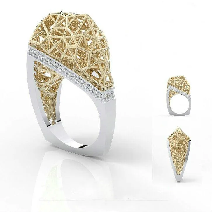 Новые модные богемные двухцветные золотые сетчатые полые кольца для женщин AAA