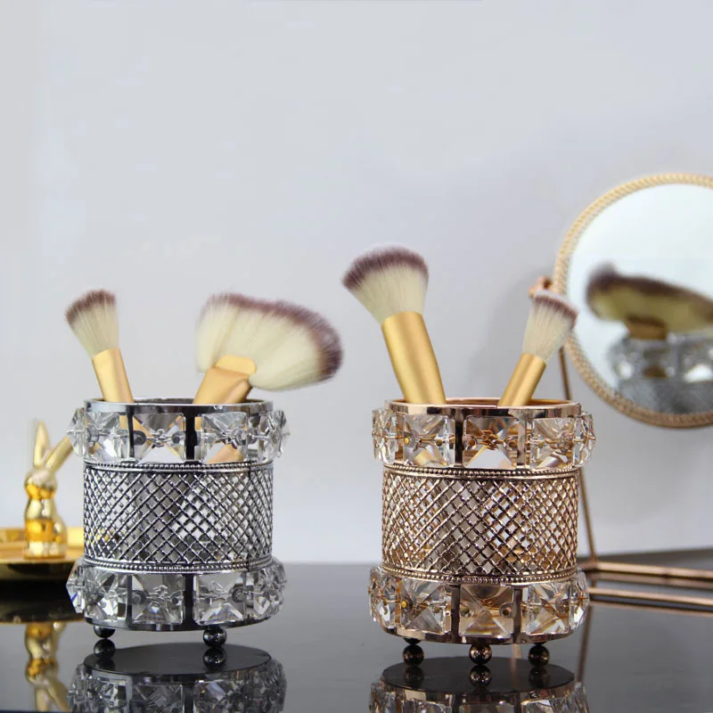 

European Crystal Makeup Brush Storage Tube Bathroom Bedroom Desktop Storage Tube Pen Eyebrow Pencil Cosmetics Storage Holders