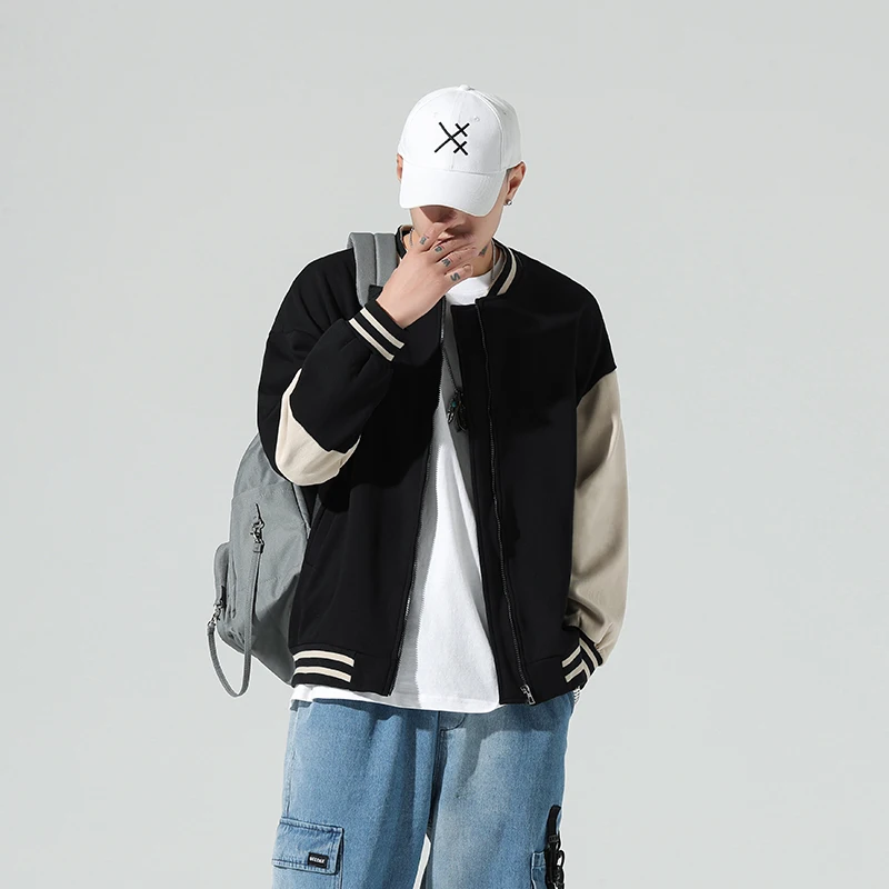 

Bomber Jacket Men Baseball Coats Brand Fashion Casual Loose Unisex Japanese Streetwear Harajuku College Patchwork Block Bomber