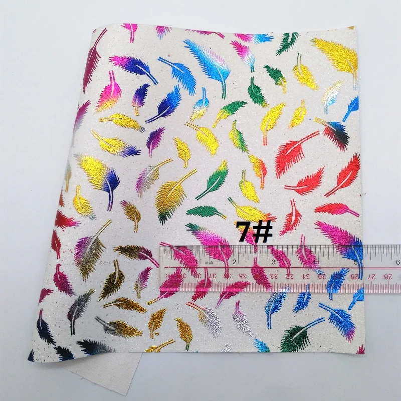 7 Glitterwishcome 21X29 см A4 Размер синтетическая кожа, перо блеск с принтом кожа, искусственная кожа ткань винил для бантов, GM567A - Цвет: 7
