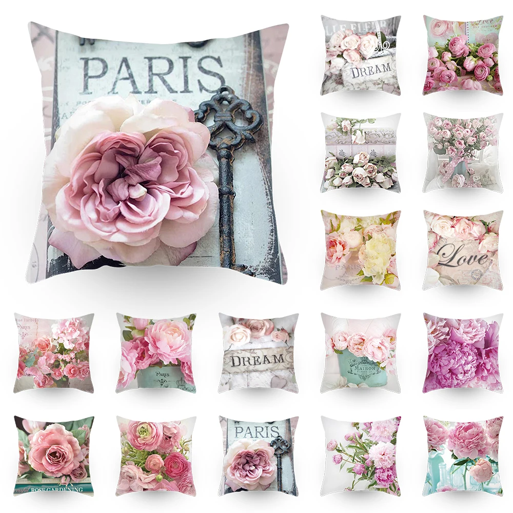 

Pillow Covers 45*45 Showy And Colorful Polyester Cushion Cover Roses Flower Pattern Throw Pillow Car Home Decoration Decorative