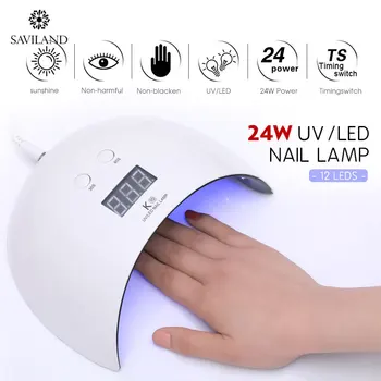 

SAVILAND Nail Dryers 24W UV Led Nail Lamp 12 LEDs Double Power Lamp Fast Cured for Machine 30s/60s Button Nail Art Tools