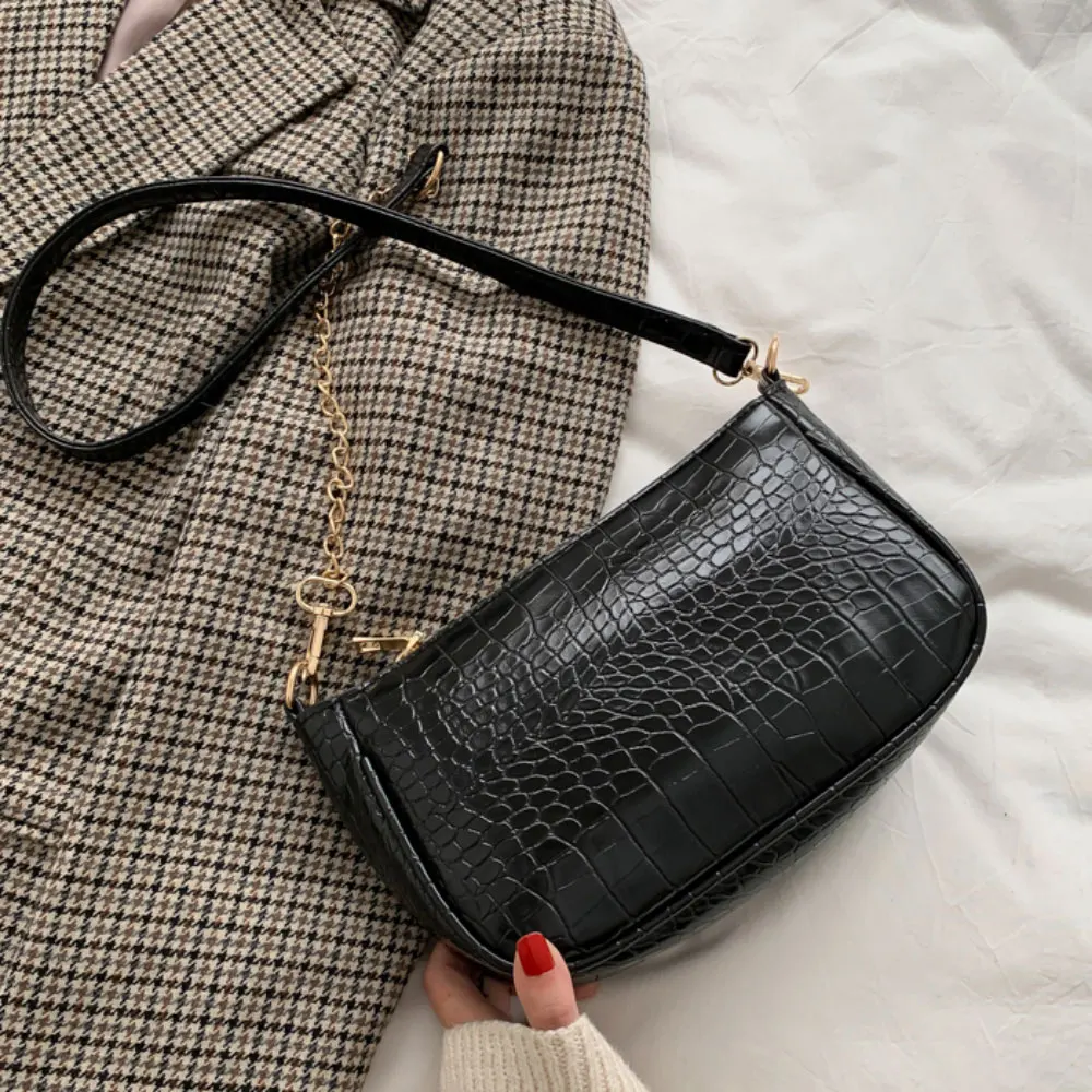 

Women Vintage Split PU Leather Bags Retro Crocodile Pattern Shoulder Bag Casual Solid Ladies Small Messenger Handbag Female Gift
