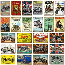 Классический мотоцикл Norton BSA металлические вывески настенный плакат доска двигатель настенная живопись старинный Бар Паб Декор YH020